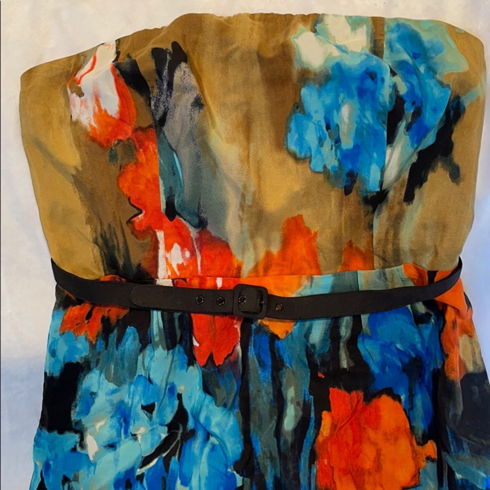 Moulinette Soeurs Strapless Dress - Black, Blue, Orange Floral - Picture 2 of 7